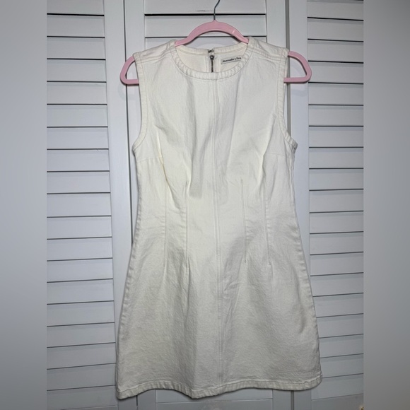 Abercrombie & Fitch Cream Sleeveless Denim Mini Dress with Corset Seaming Size S - Picture 7 of 11